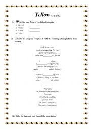 English Worksheet: pAST SIMPLE SONG YELLOW