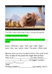 English Worksheet: Minions Trailer listening task