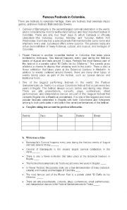 English Worksheet: Famous Festivals in Colombia 