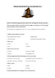 English Worksheet: which Hogwarts house do you belong to?