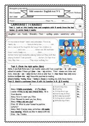 English Worksheet: MID SEMESTER TEST