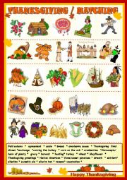 English Worksheet: Thanksgiving : matching with key