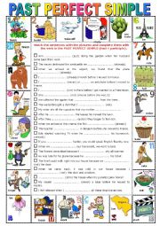 English Worksheet: PAST PERFECT SIMPLE -  Pictionary + Exercises + KEY + teachers extras