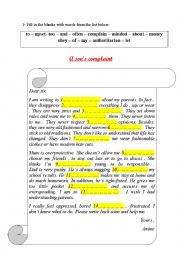 English Worksheet: a letter of complaint (generation gap)