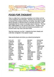English Worksheet: Food For Thought