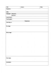 English Worksheet: lesson plan template