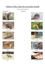English Worksheet: Australian Mother & Baby Names