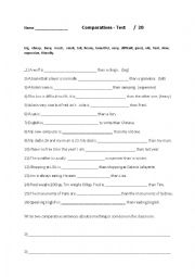 English Worksheet: Comparatives exam/exercise