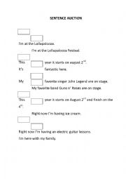 English Worksheet: Sentence Auction