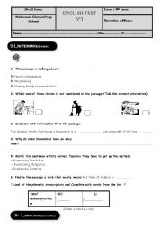 English Worksheet: Test 1 9th form