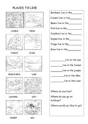 English Worksheet: Where do the animals live?