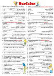 English Worksheet: Revision (present tenses, stative verbs, too and enough, present and past participles, relative clauses, phrasal verbs make and turn, infinitive and gerund)