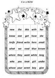 English Worksheet: reading game 4 in a row