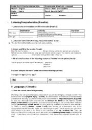 English Worksheet: mid-semester test n1 4th year arts