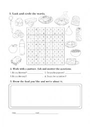 English Worksheet: Food