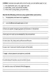 English Worksheet: commas