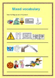 English Worksheet: Mixed vocabulary and story writing