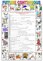 English Worksheet: FUTURE CONTINUOUS -  Pictionary + Exercises + KEY + teachers extras  