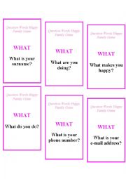 English Worksheet: Question Words Happy Family Game