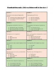 English Worksheet: Thanksgiving quiz