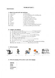 English Worksheet: Vocabulary Quiz-1
