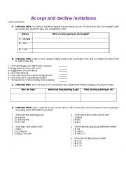 English Worksheet: Accepting and Declining Invitations