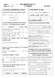 English Worksheet: Mid semester test N1 9th formers( family)