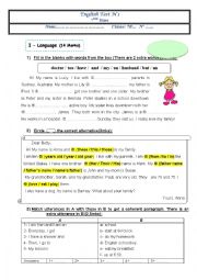 English Worksheet: mid semester 1 test   7th form