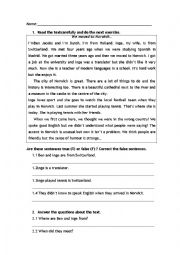 English Worksheet: Reading Comprehension