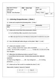 English Worksheet: semster 1 test n1 8th form
