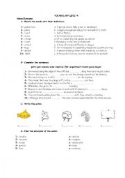 English Worksheet: Vocabulary Quiz-4