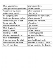 English Worksheet: After Before When
