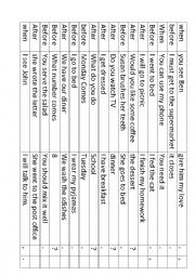 English Worksheet: after before when