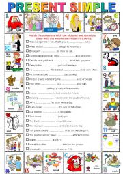 English Worksheet: PRESENT SIMPLE  -  Pictionary + Exercises + KEY + teachers extras