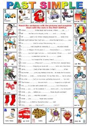 English Worksheet: PAST SIMPLE  -  Pictionary + Exercises + KEY + teachers extras