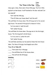 English Worksheet: Three Little Pigs Worksheet