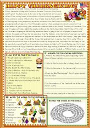 English Worksheet: Happy Thanksgiving; reading