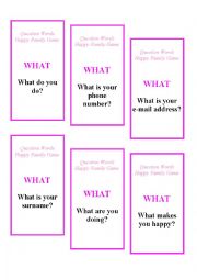 English Worksheet: Question Words Happy Family Game (Smaller Cards)