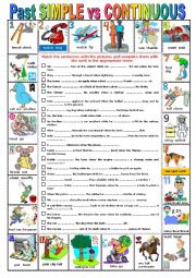 English Worksheet: PAST SIMPLE VS CONTINUOUS -  Pictionary + Exercises + KEY + teachers extras