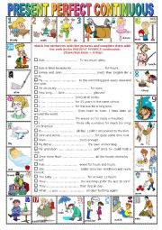 English Worksheet: PRESENT PERFECT CONTINUOUS -  Pictionary + Exercises + KEY + teachers extras  