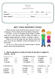 English Worksheet: 7th Form Test - Personal identification, physical and psychological description 