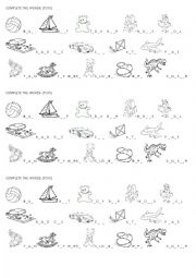 English Worksheet: COMPLETE THE WORDS - TOYS