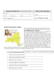 English Worksheet: English test grade 7 - School