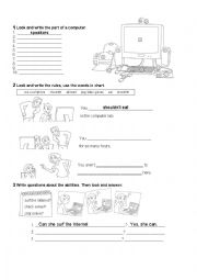 English Worksheet: Computers and Modal Verbs Can and Should