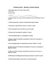 English Worksheet: Prehistory Quiz 