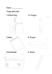 clasroom objects trace and color 