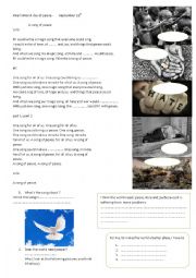 English Worksheet: peace song to celebrate the international day of peace