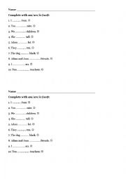 English Worksheet: Verb to be - short exercise