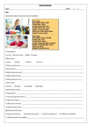 English Worksheet: Personal Profile exercise