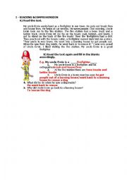 English Worksheet: firefighter reading